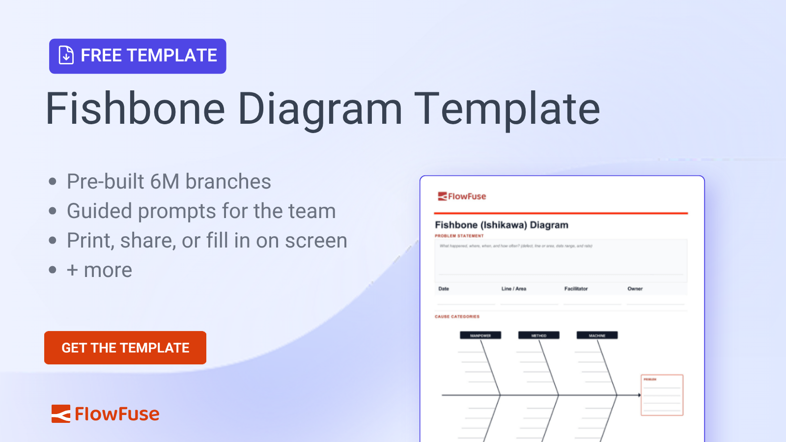 Free download: fishbone diagram template with pre-built 6M branches to trace defects back to their root cause